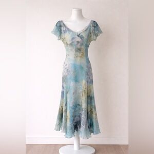 Komarov Dresses Size M Blue Green Watercolor Lace Maxi Dress